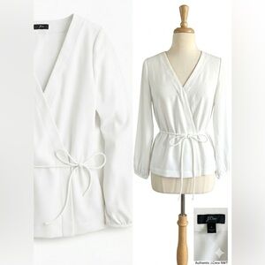 NWT J.Crew White Drapey Crepe Faux-Wrap Top Blouse Size 0 H2847